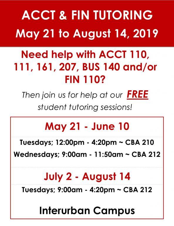 ACCT & FIN Tutoring - Summer 2019